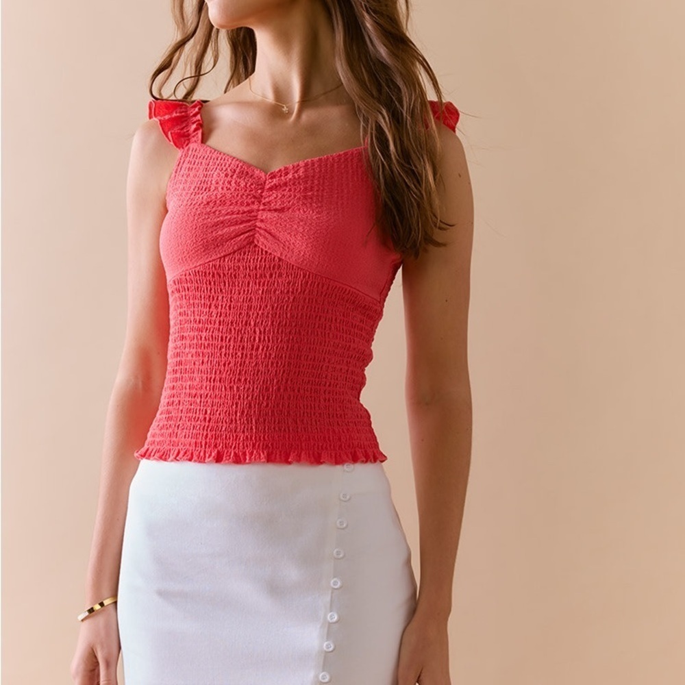 Tatiana Crinkle Tank Top Medium Coral - Picture 1 of 7